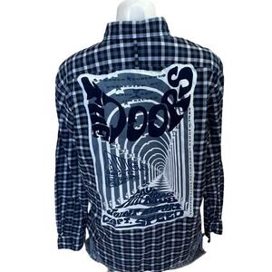 The Doors Plaid Flannel Shirt LARGE Oversize Unique Retro 60s Rock n Roll Grunge